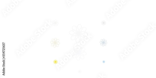 Light Blue  Yellow vector doodle template with flowers.