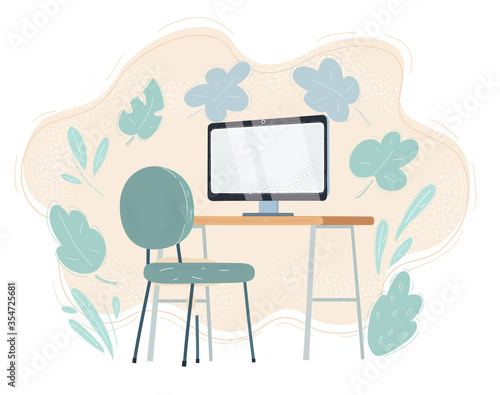 Vector illustration of Working place, home office workspace.