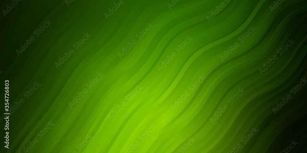 Dark Green vector backdrop with curves. Abstract gradient illustration with wry lines. Pattern for websites, landing pages.