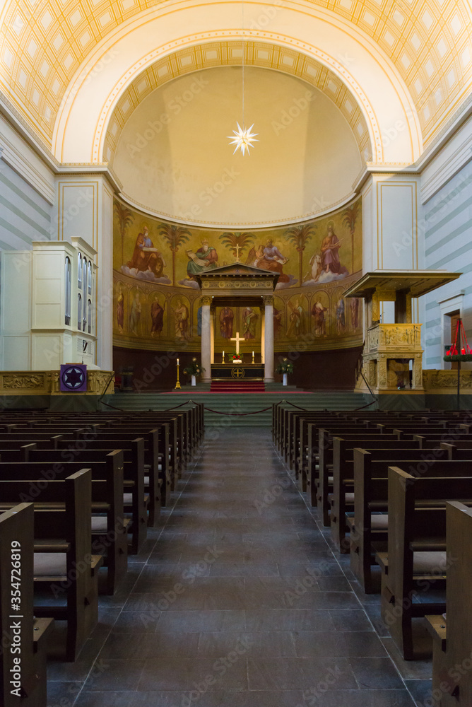 Interior of the Church of St. Nicholas. Built in 1850, destroyed in 1945, rebuilt in 1983. Potsdam, Germany.