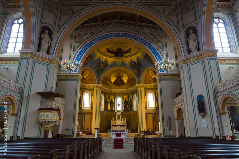 Interior of the Roman Catholic Church of St. Peter and St. Paul. Built in 1870, renovated in 1950. Potsdam, Germany.
