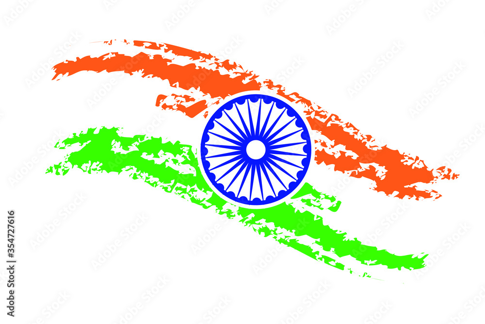 indian flag grunge graphic Ashok chakra white with tricolor watercolor