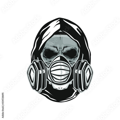 Skull wearing gas mask isolated on white. Vector illustration.