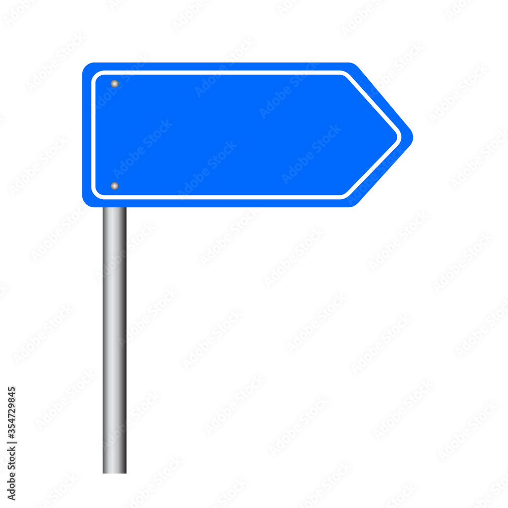Blue traffic sign. Road board text panel, mockup signage direction highway city signpost location street arrow way vector Blue traffic sign. Road board text panel, mockup signage direction highway city signpost location street arrow way vector