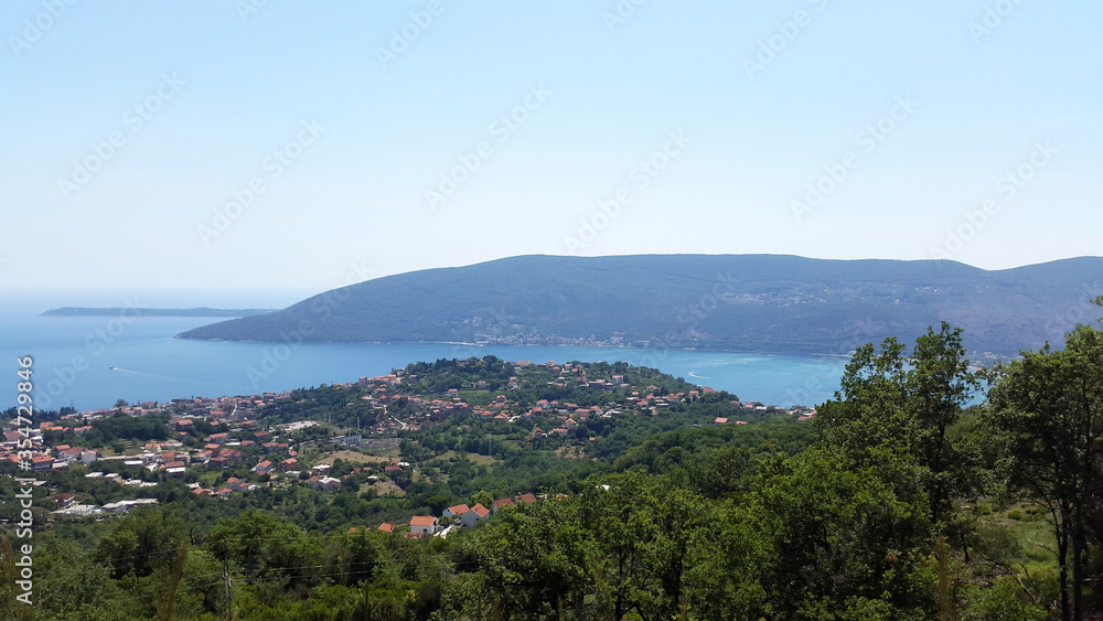 view to Bay of Kotor - green hills and small towns