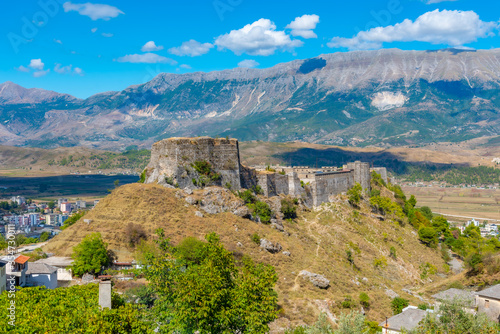 Aerial view of Gjirokaster castle in Albania photo