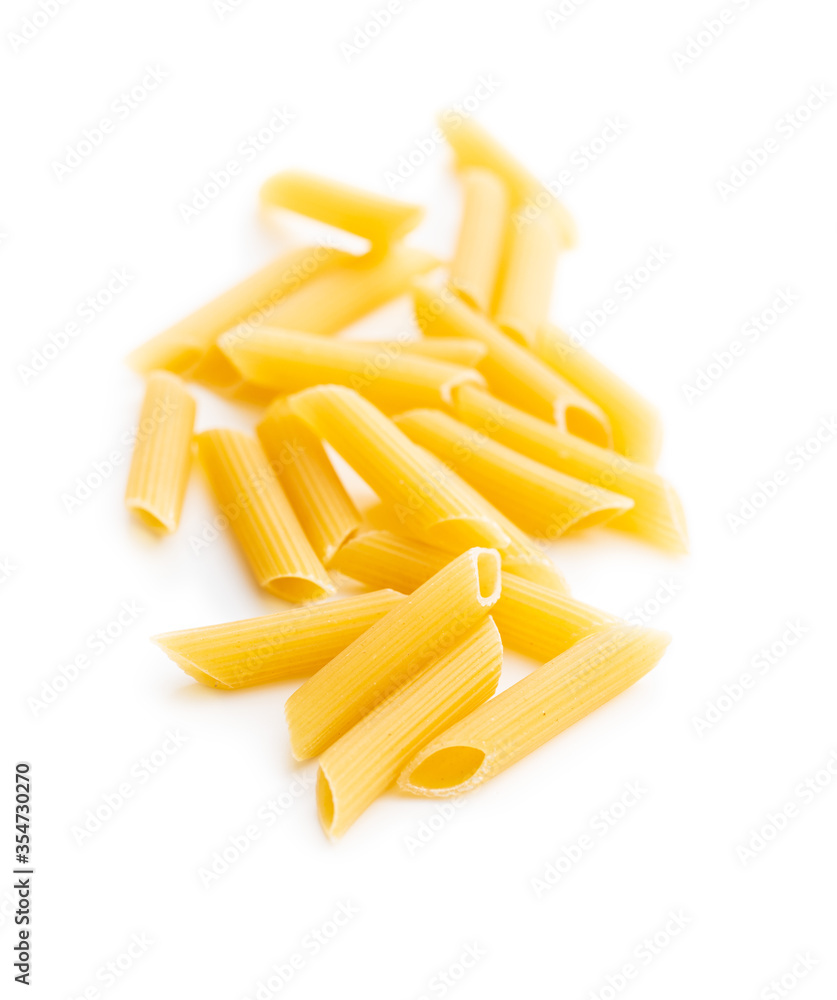 Uncooked penne pasta. Dried italian pasta Uncooked penne pasta. Dried italian pasta