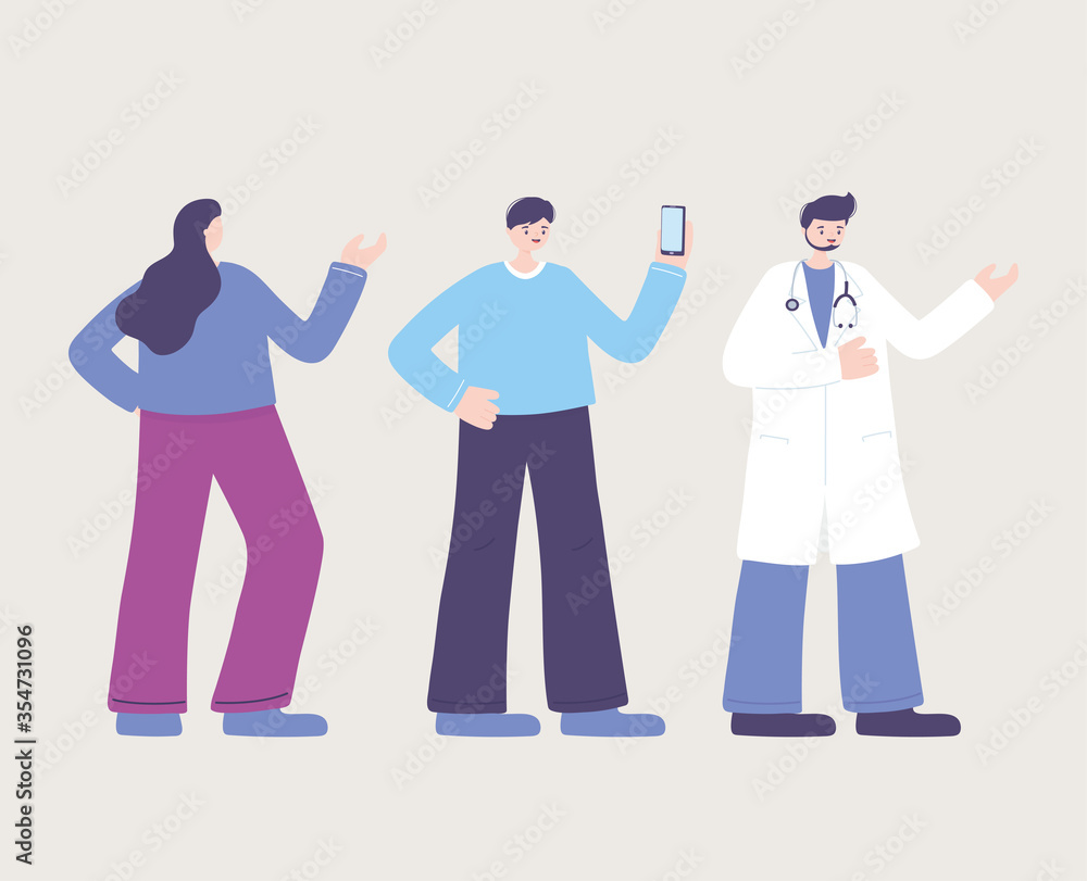 online doctor, physician female and male patients with smartphone, medical advice or consultation service online doctor, physician female and male patients with smartphone, medical advice or consultation service