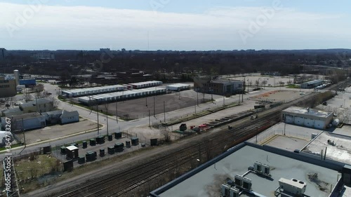 Abandoned Railway Station Train Yard No Commercial Trucking Industrial Region Drone Aerial View photo