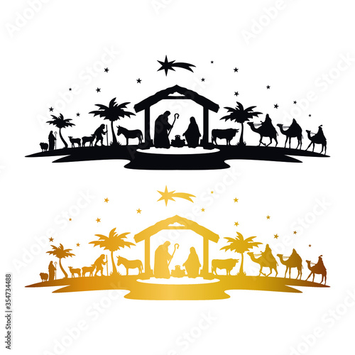 Nativity Scene Silhouette. Holidays Christmas Religion. Holly Night Characters. Cut File Design. Vector Clip Art. photo