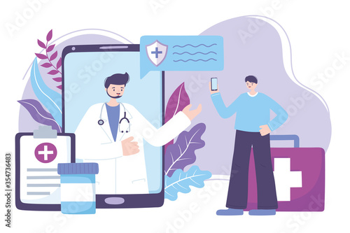 online doctor, smartphone practitioner and patient medical advice or consultation service