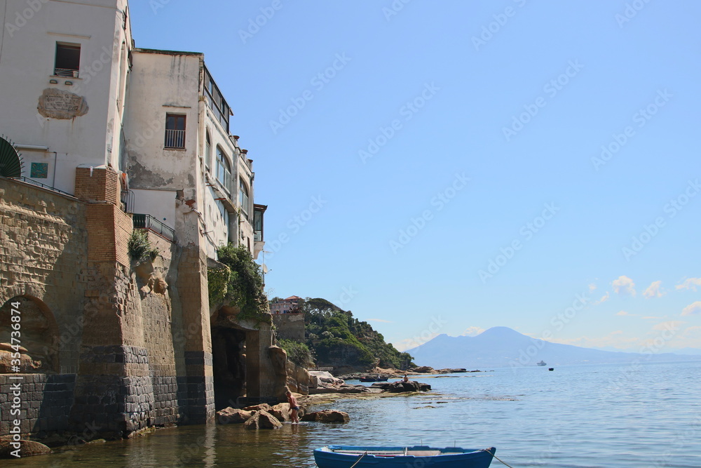 At Naples - Italy - on 06/01/2020 - Landscape of fishermen quarter of Marechiaro and Naples gulf and coastline