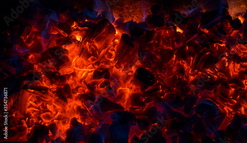 Burning coal, soft focus. Textures, background, abstract