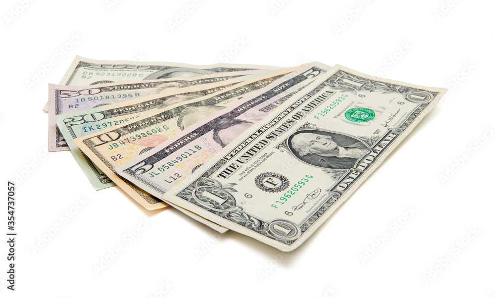Set of dollar banknotes on white background on white background with clipping path Set of dollar banknotes on white background on white background with clipping path