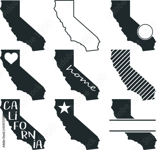 California USA Map. Symbol Icon Set. Flat Vector Art Design. Clip Art Logo Collection.