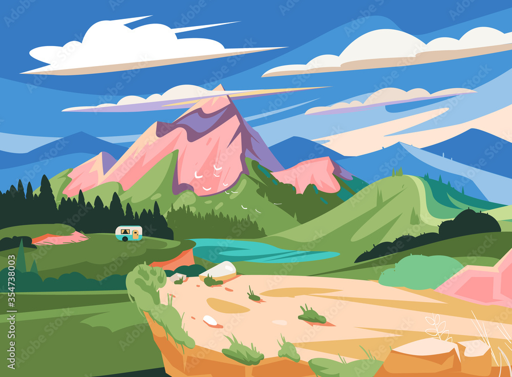 Mountains landscape vector illustration. National park background. 