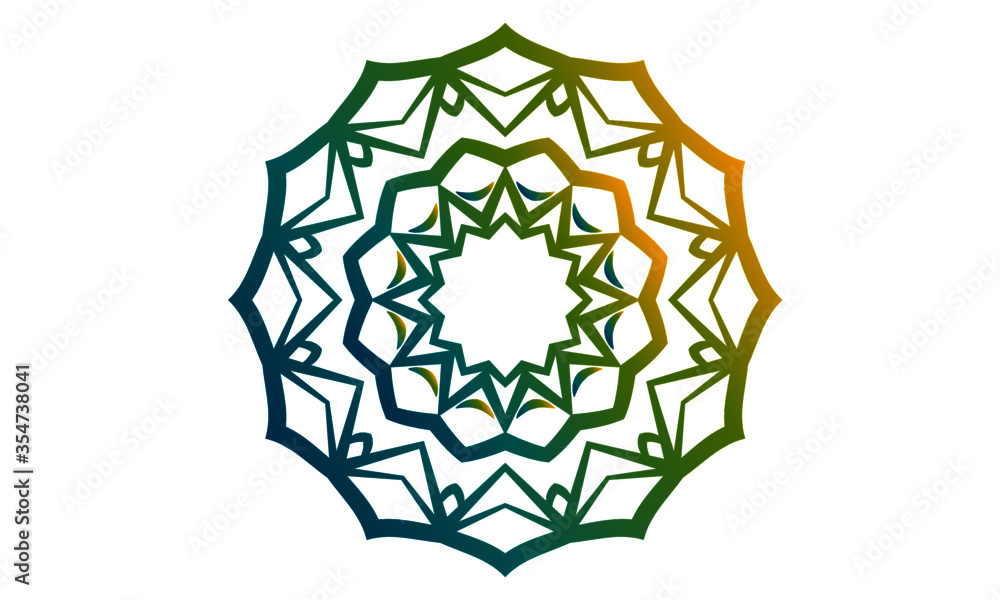 Blue and green simple mandala icon on white background