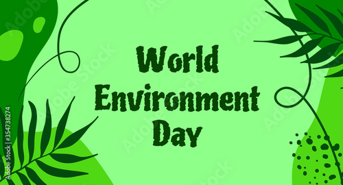 World Environment Day Vector Background. Ecologic banners with tropical leaves