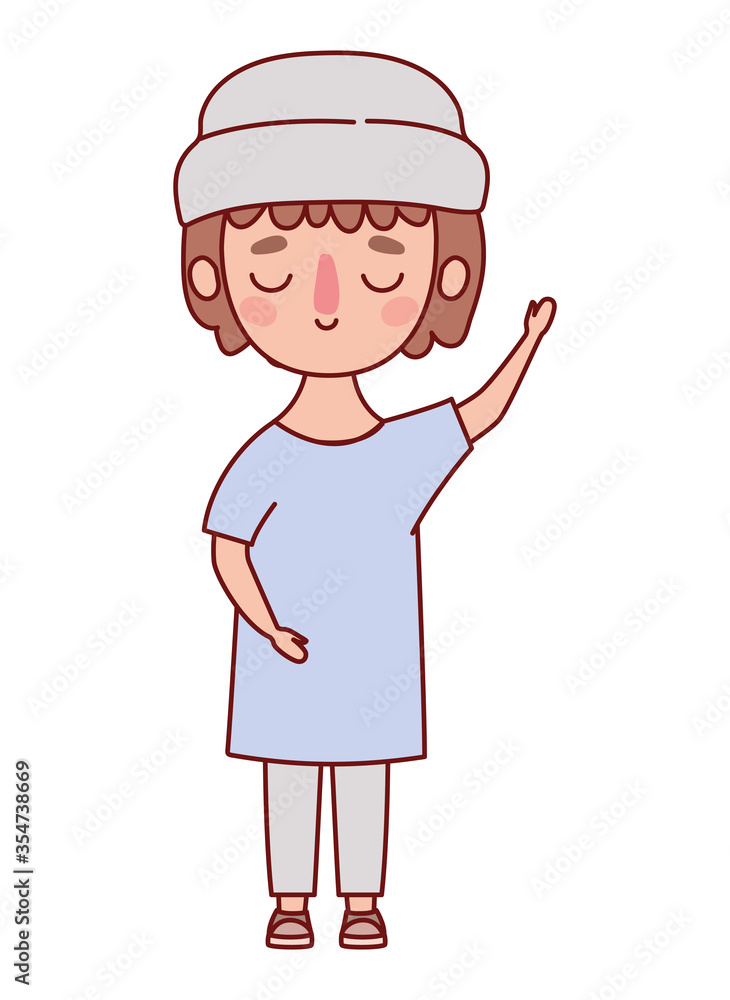 Muslim boy cartoon with traditional cloth vector design