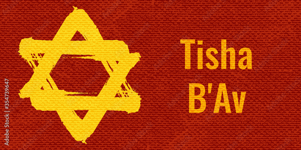 Tisha B'Av Jewish holiday. David star hand drawn yellow symbol on red
