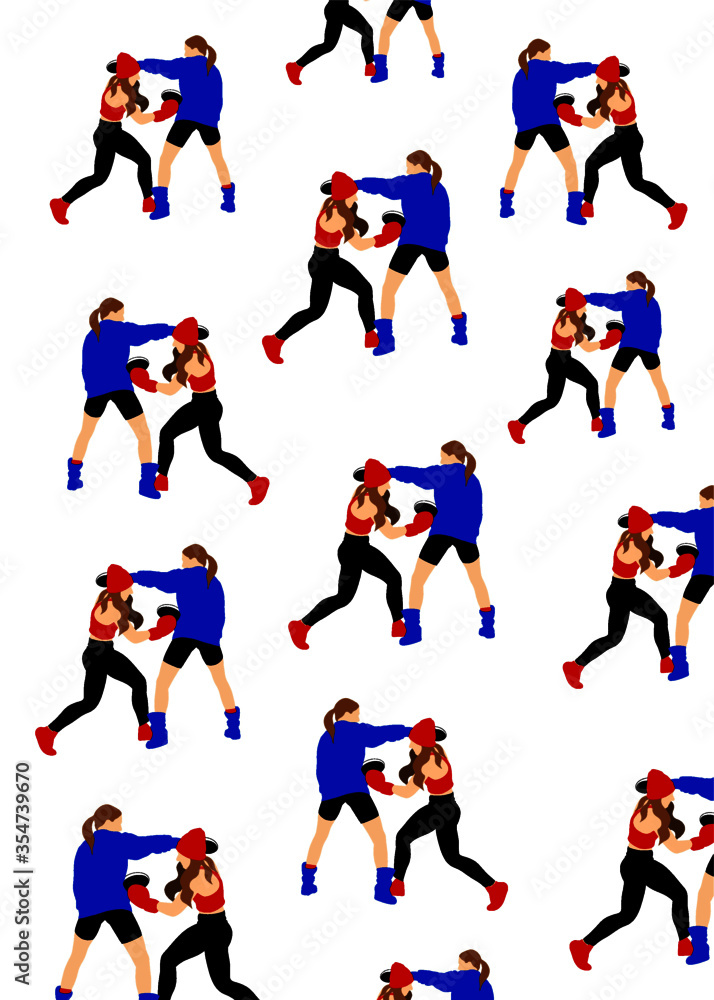 vector illustration background, the girls playing boxing. 