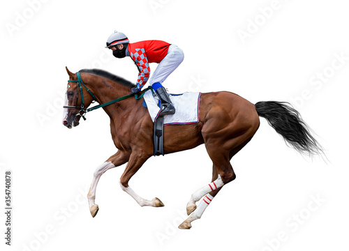 Tableau sur toile horse racing jockey isolated on white background
