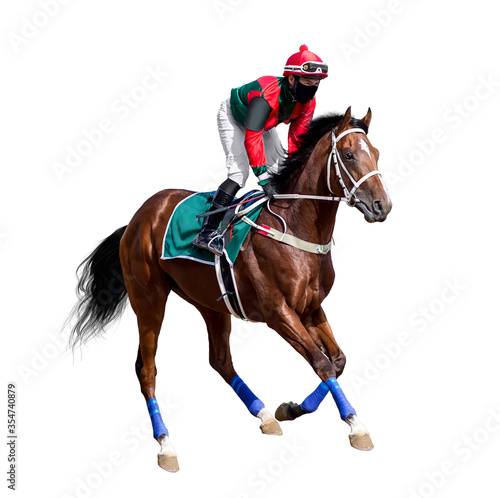 Fotografie, Tablou horse racing jockey isolated on white background