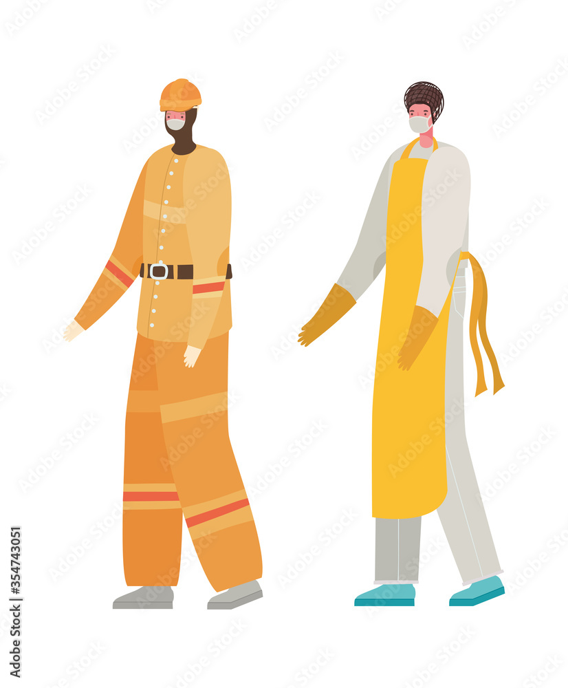 Male cook and constructer with masks vector design Male cook and constructer with masks vector design