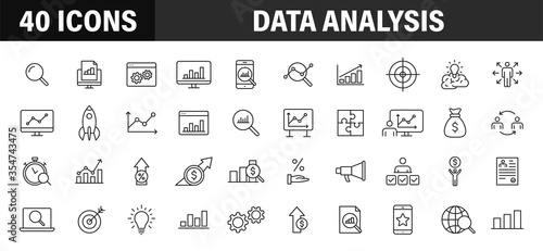 Set of 40 Data Analysis web icons in line style. Graphs, Analysis, Big Data, growth, chart, research. Vector illustration.