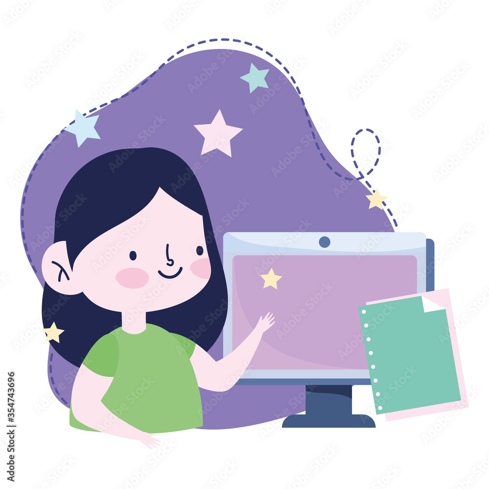 online education, student girl computer book, website and mobile training courses online education, student girl computer book, website and mobile training courses