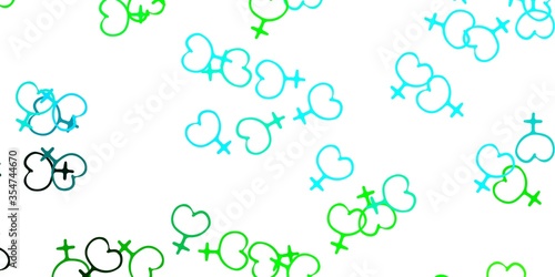 Light Blue, Green vector texture with women's rights symbols.