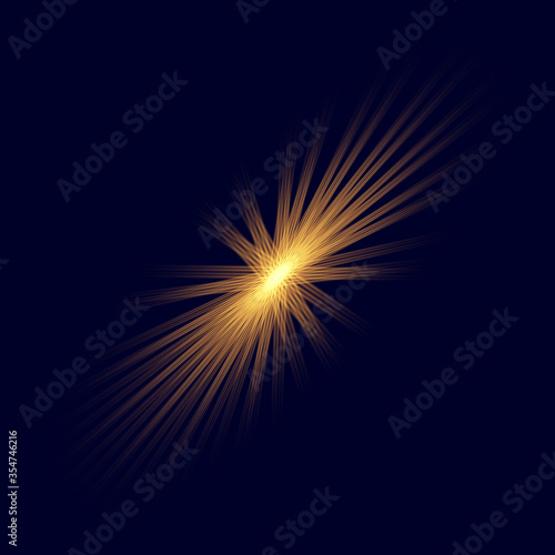 Glow isolated yellow light effect set  lens flare  explosion  glitter  line  sun flash and stars. Abstract special effect element design. Shine ray with lightning. Set of gold bright beautiful stars