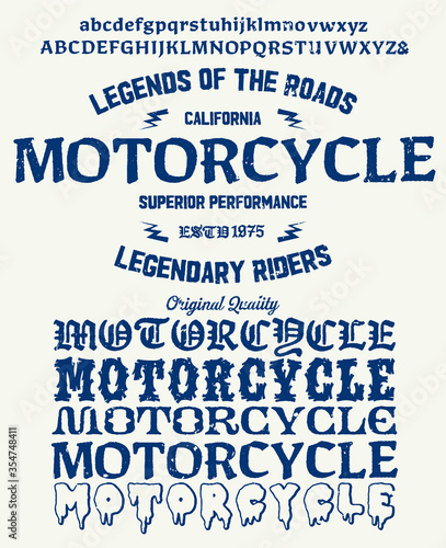 Motorcycle club community logo design.Decorative  font. Letters, Numbers and Symbols. Vector Illustration.