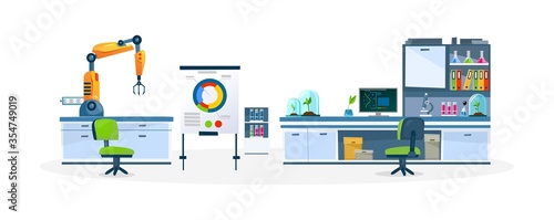 Laboratory with modern equipment and technology vector illustration. Office with all necessary instruments cartoon design. Science and education concept. Isolated on white background
