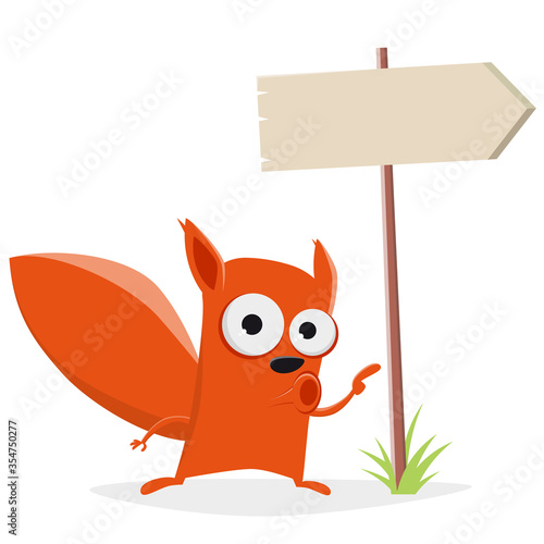 vector illustration of a funny cartoon squirrel with signpost