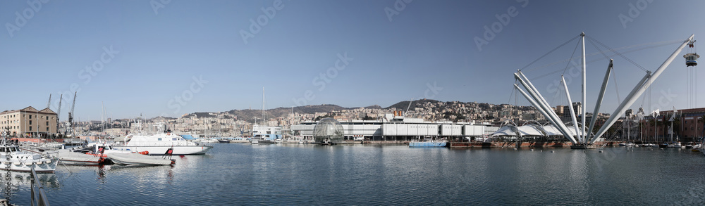 Panoramic view of Italian port city Genoa. Liguria. Italy. 