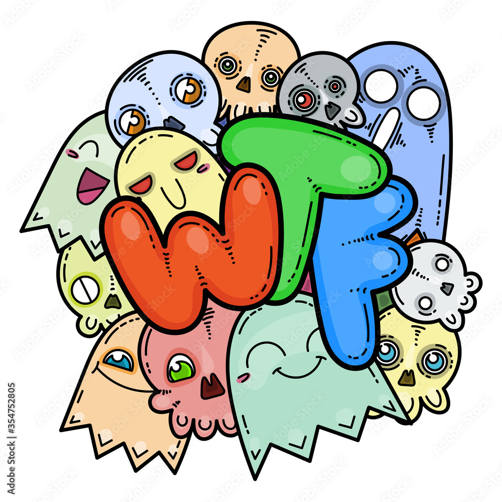 Obraz premium Kawaii illustration of friendly doodle monsters,cute and fun variety of colors animals