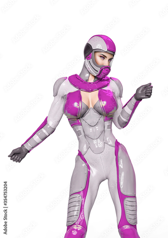 comic woman in a sci fi outfit dancing
