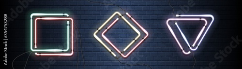 Two neon shine double cadres with empty place for your text. Set of vintage electronic luminous dual frames