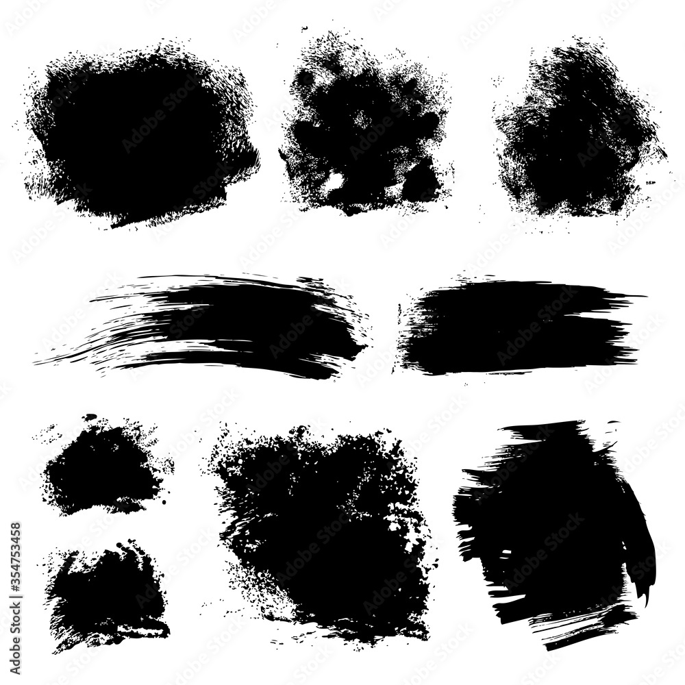 Set of different strokes thick paint textured brush on white background 1. Vector draw Set of different strokes thick paint textured brush on white background 1. Vector draw