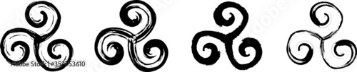Set of the triskelion symbol isolated on transparent background. Triple spiral with rotational symmetry. Black symbol for your design. Vector illustration symbols in grung style.