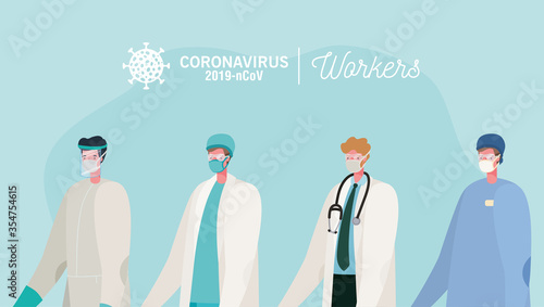 male doctors with masks vector design