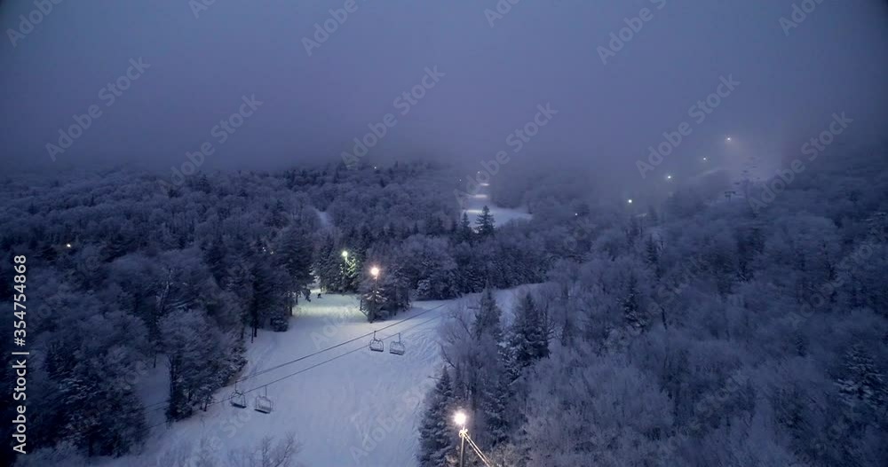 Bolton Valley Ski Slope, Snowstorm, Vermont, Aerial Drone Bolton Valley Ski Slope, Snowstorm, Vermont, Aerial Drone