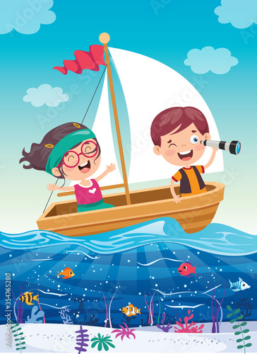 Cute Little Children On Boat