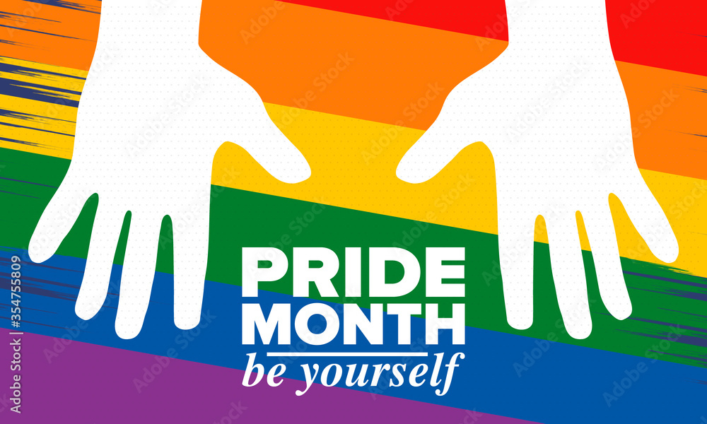 Obraz premium LGBT Pride Month in June. Lesbian Gay Bisexual Transgender. Celebrated annual. LGBT flag. Rainbow love concept. Human rights and tolerance. Poster, card, banner and background. Vector ilustration