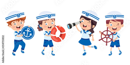 Cute Little Children In Sailor Uniform