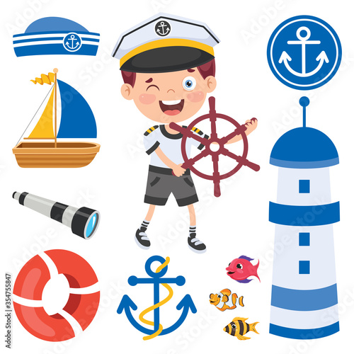 Cute Little Children In Sailor Uniform