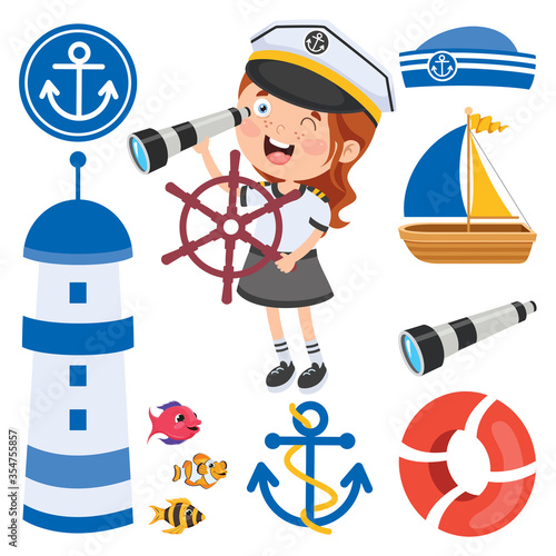 Cute Little Children In Sailor Uniform