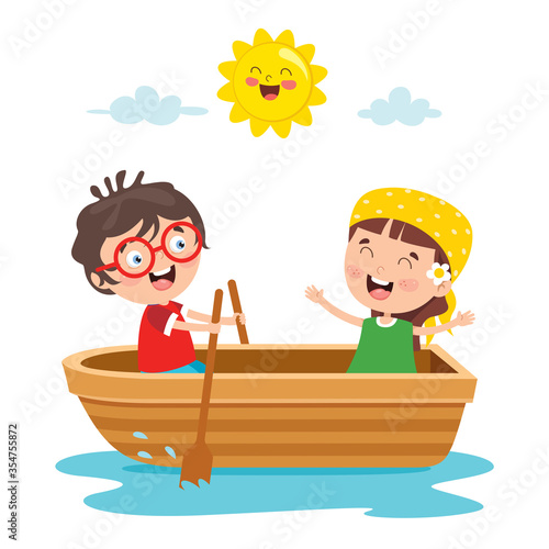 Cute Little Children On Boat