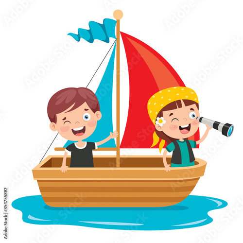 Cute Little Children On Boat